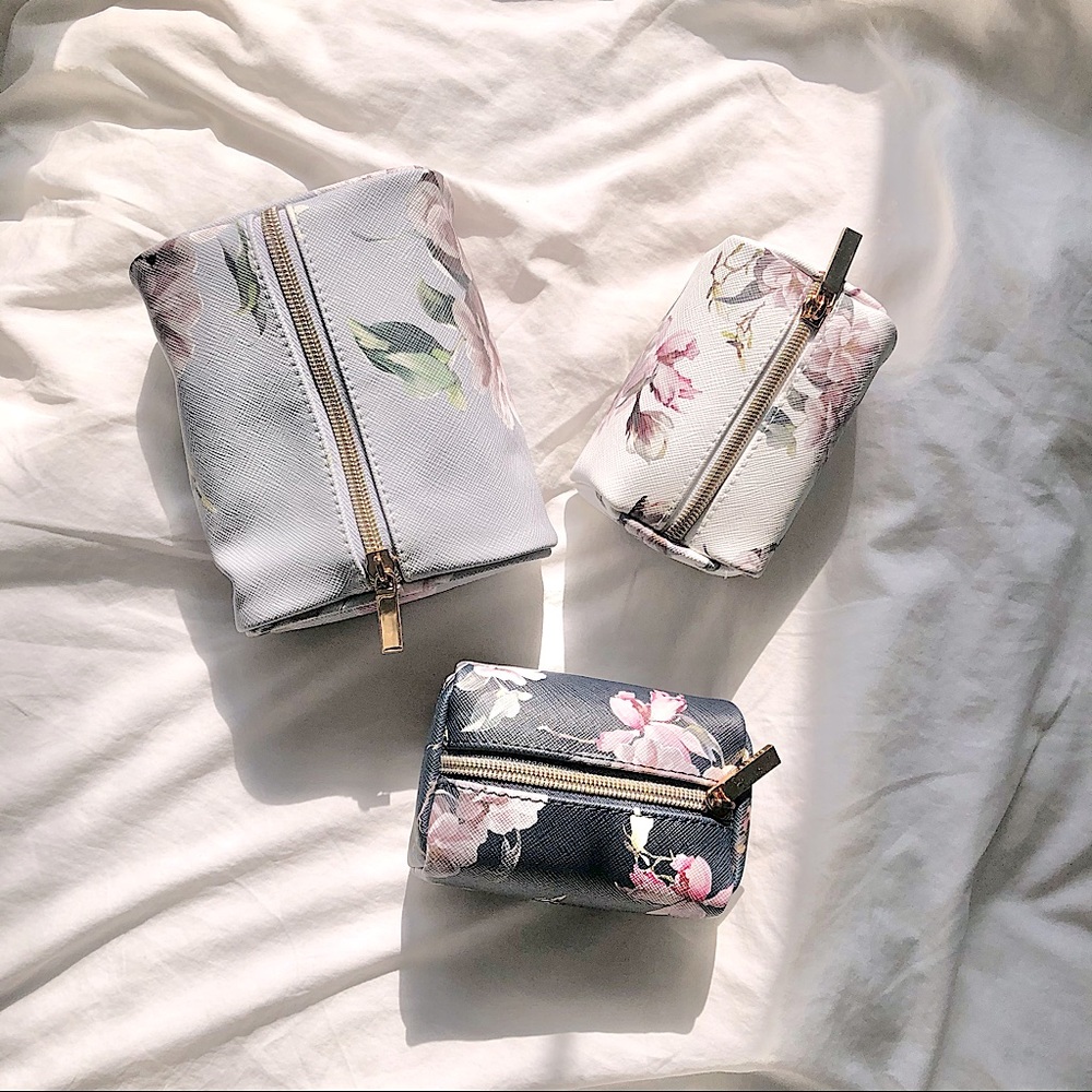2/$15 Pouch Set 3 Cosmetic Case Floral Flowers